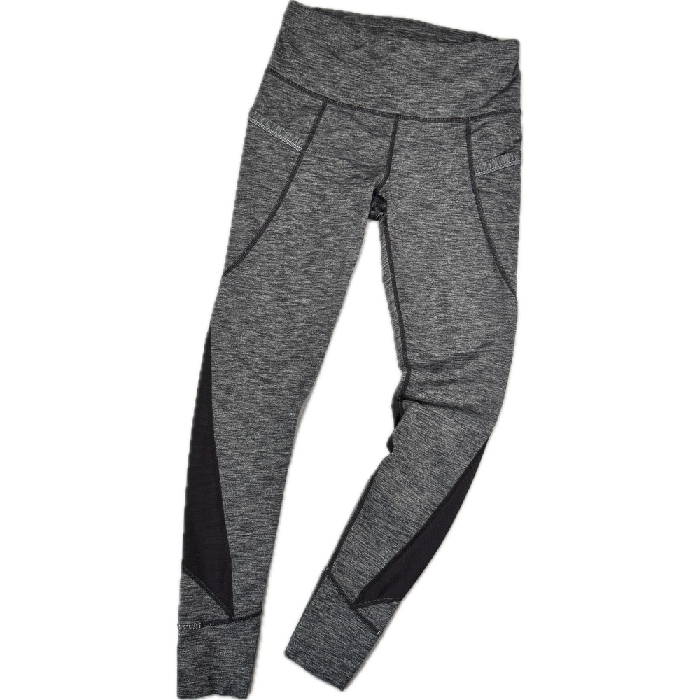 Athleta Leggings Women XS Gray Mesh Inset Pockets Space Dye Activewear